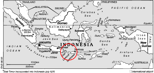 Map of Indonesia with Lombok highlighted. - gif - 23899 Bytes